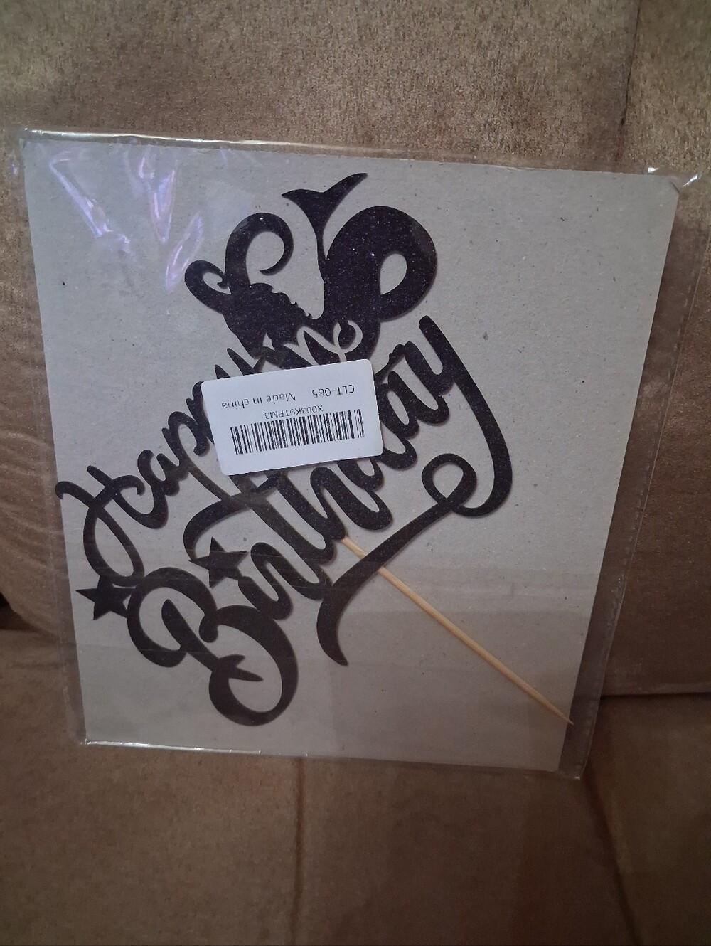 Happy Birthday Cake Topper - Black Glitter